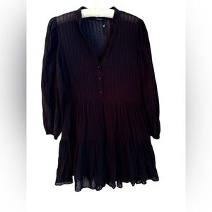 MINKPINK Black Boho Tiered Mini Dress V Neck Cotton L